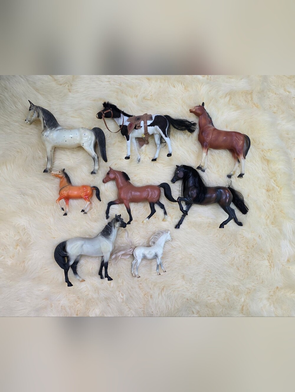 Kids Toy Horse Figures - Black, Brown, White Toyman Vintage Blue Box Plastic Lot